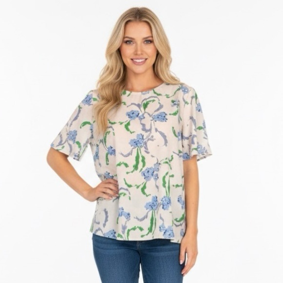 Prabal Gurung Cream Brushstroke Floral Blouse Top - Picture 1 of 8